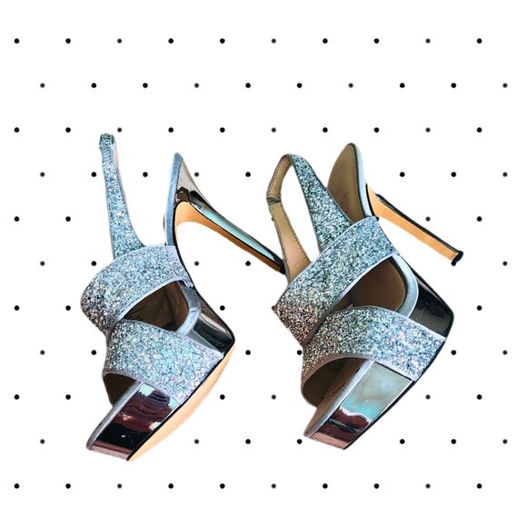 Nine West silver glitter slingback high heels - Picture 6 of 7
